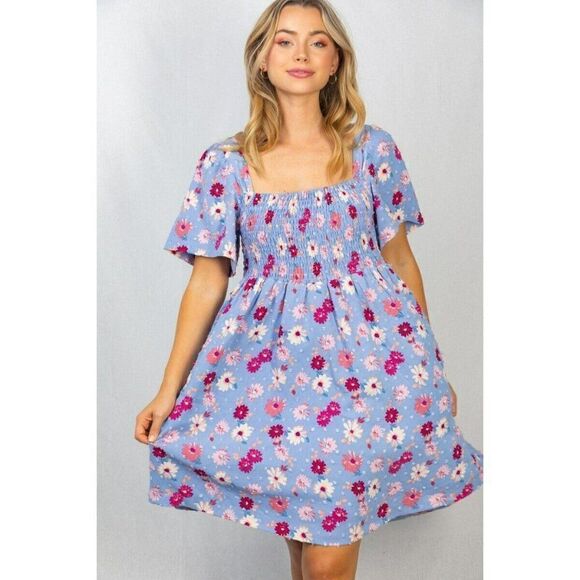 white birch Dresses & Skirts - SALE! WHITE BIRCH Clothing Purple Floral Flower Smocked Dress Spring D90188XL